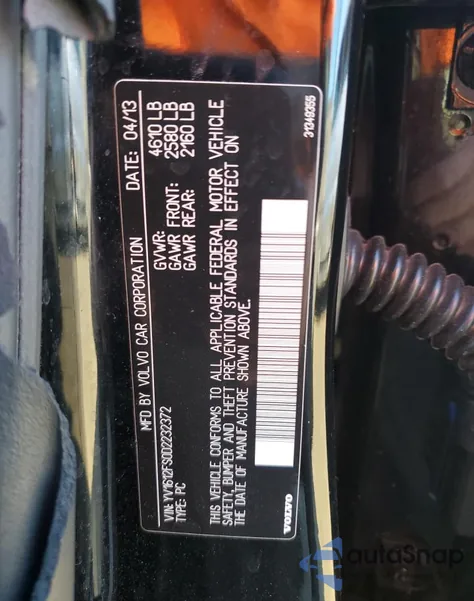 2013 Volvo S60 T5 z USA, uszkodzony, nr VIN YV1612FS0D2232372